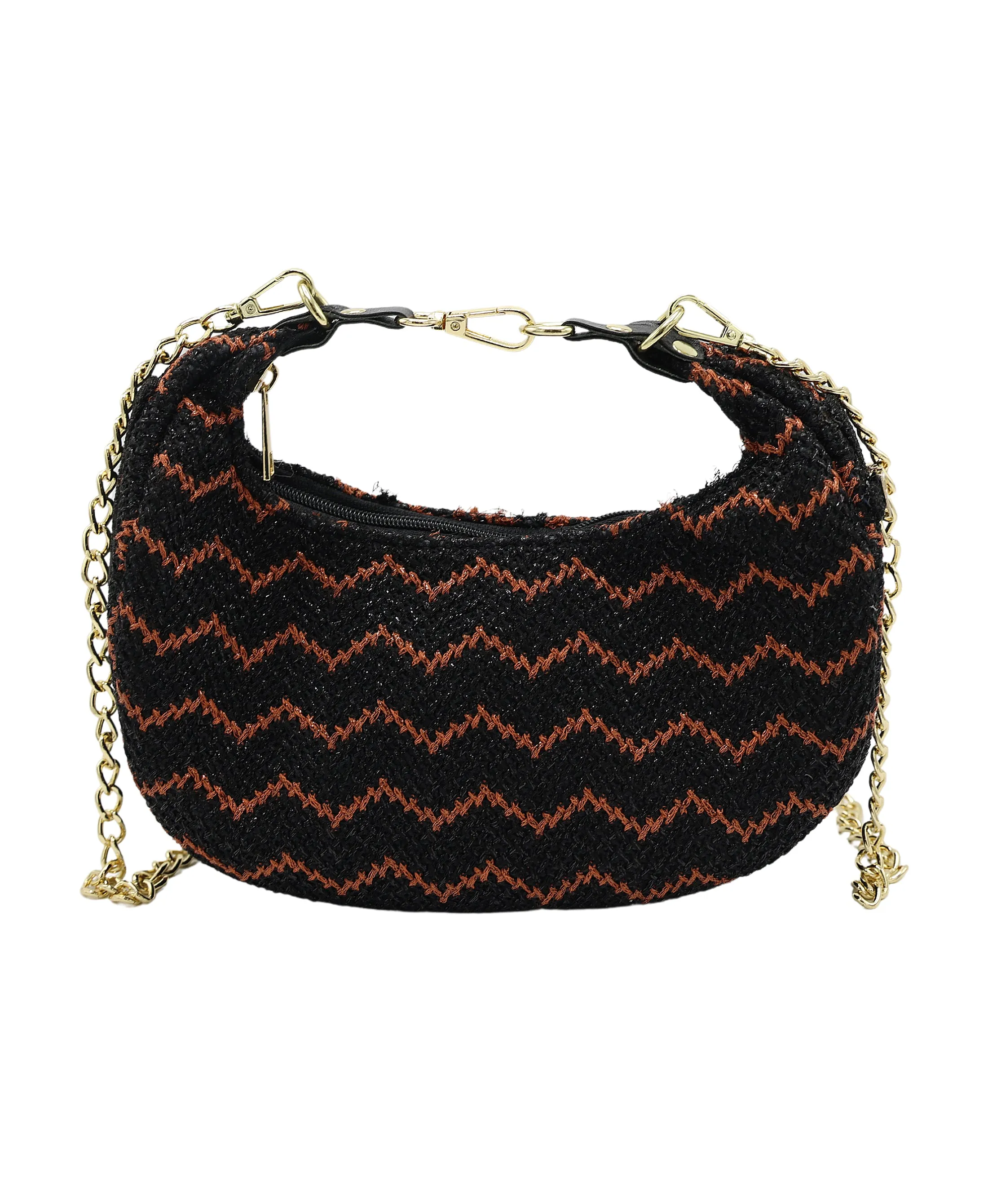 Zig-Zag Metallic Mesh Crossbody Bag